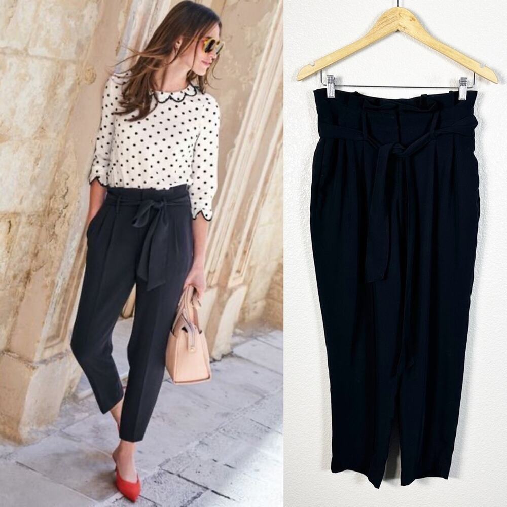 Boden Melina Paperbag Trouser Pant in Black Size 4